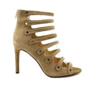 NWT Box. Size 8 Vince Camuto khaki suede Strappy bootie heels